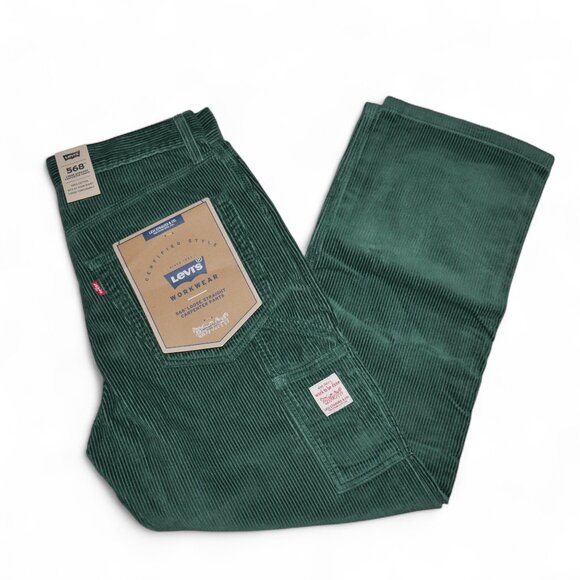 Levis 568 Loose Fit Corduroy Carpenter Pants Mens 33x34 Green Y2K Skater Utility - Picture 1 of 16